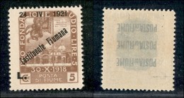 OCCUPAZIONI I GUERRA MONDIALE - FIUME - 1921 - 5 Lire Costituente (174 Nc) - A Spostata - Gomma Integra (1800) - Other & Unclassified