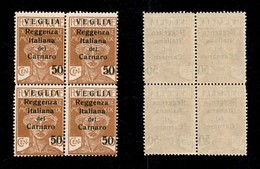 OCCUPAZIONI I GUERRA MONDIALE - VEGLIA - 1920 - 50  Cent Su 20 (9) - Quartina - Gomma Integra (1200) - Other & Unclassified