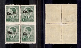 OCCUPAZIONI II GUERRA MONDIALE - LUBIANA - 1941 - 1 Din (3Bb+3B Varietà Ga) In Quartina Con Soprastampa Obliqua - Co.C+C - Autres & Non Classés