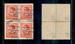 OCCUPAZIONI II GUERRA MONDIALE - LUBIANA - 1941 - 1,50 Din (21d) - Quartina Con Soprastampa Obliqua (parziale A Sinistra - Other & Unclassified