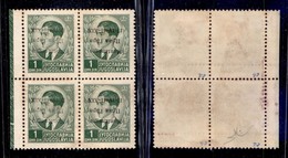OCCUPAZIONI II GUERRA MONDIALE - MONTENEGRO - 1941 - Prima Tiratura (inchiostro Grigio) - 1 Din (2a) - Quartina Bordo Fo - Other & Unclassified