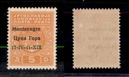 OCCUPAZIONI II GUERRA MONDIALE - MONTENEGRO - 1941 - 5 Din (4ga) Con Errore X1X - Soprastampa A Sinistra - Gomma Integra - Other & Unclassified