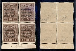 OCCUPAZIONI II GUERRA MONDIALE - MONTENEGRO - 1941 - Segnatasse - 10 Din (5) In Quartina - Tre Pezzi Con Errori (gb+ga+g - Sonstige & Ohne Zuordnung