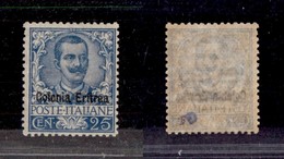 COLONIE - ERITREA - 1903 - 25 Cent Floreale (24) - Gomma Integra - Molto Ben Centrato - Cert. AG - Sonstige & Ohne Zuordnung