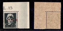 RSI - G.N.R. BRESCIA - 1943 - 15 Cent (472/Ihca) Angolo Di Foglio (pos. 110) Con Punto Ripetuto Sul Bordo - Gomma Integr - Autres & Non Classés