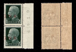 RSI - G.N.R. BRESCIA - 1943 - 25 Cent (494/Ifc) - G A Cavallo - Coppia Verticale Bordo Foglio (pos. 140/150) Con G A Cav - Other & Unclassified