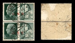 RSI - G.N.R. BRESCIA - 1943 - Secondo + Terzo Tipo - 25 Cent Milizia (16/Iec + 16/II) Coppia Usata - Pos. 74 (punto Gros - Autres & Non Classés