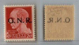 RSI - G.N.R. VERONA - 1944 - 20 Cent (473iaac Varietà L) Con Punto Grosso Dopo R + Decalco - Gomma Integra - Non Catalog - Autres & Non Classés