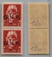 RSI - G.N.R. VERONA - 1944 - 2 Lire (482id) - Coppia Verticale Con R E Punti Difettosi - Gomma Integra - Chiavarello + C - Other & Unclassified