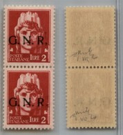 RSI - G.N.R. VERONA - 1944 - 2 Lire (482id) - Coppia Verticale Con R E Punti Difettosi - Gomma Integra - Chiavarello + C - Autres & Non Classés