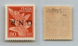 RSI - G.N.R. VERONA - 1944 - 80 Cent (120a Varietà - Aerea) Con Soprastampa Capovolta + Punto Grosso Dopo R - Gomma Inte - Autres & Non Classés