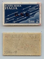 RSI - G.N.R. VERONA - 1944 - 2 Lire (122 - Aerea) - Gomma Integra - Ottima Centratura - Molto Bello - Oliva (450) - Other & Unclassified
