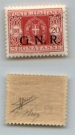 RSI - G.N.R. VERONA - 1944 - 20 Lire (59dh - Segnatasse) Con Spazio Tipografico In Alto (traccia) - Gomma Integra - Non  - Other & Unclassified