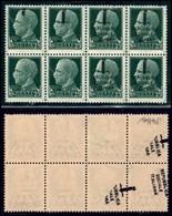 RSI - PROVVISORI - 1944 - Blocco Di Otto Del 25 Cent Composto Da Quartina (491mk) + Quartina (491) Con Esemplare Senza R - Other & Unclassified