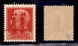 RSI - PROVVISORI - 1944 - Verona - 75 Cent (494Bb) Con Doppio Fascio Rosso - Gomma Integra - Timbrino Scotto - Andere & Zonder Classificatie