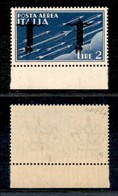 RSI - SAGGI-VERONA - 1944 - 2 Lire (P15Aa - Aerea) Bordo Foglio (pos. 4) - Soprastampa Capovolta - Gomma Integra - Cert. - Autres & Non Classés