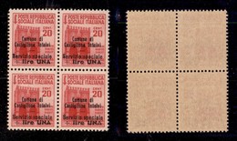 EMISSIONI LOCALI - CASTGLIONE D'INTELVI - 1945 - 20 Cent + 1 Lira (5) In Quartina - Gomma Integra (500+) - Other & Unclassified