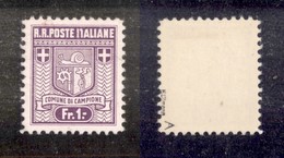 EMISSIONI AUTONOME - CAMPIONE - 1944 - 1 Franco Stemma (5a - Zumstein 5A.2.03) Con T Rotta - Gomma Originale - 200 Nella - Sonstige & Ohne Zuordnung