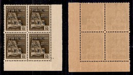 C.L.N. - AOSTA - 1944 - 10 Cent + 5 Lire (5) - Quartina Angolare Con Soprastampa Speculare A Secco Sul Bordo Verticale - - Other & Unclassified