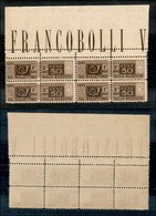 REPUBBLICA - PACCHI POSTALI - 1946 - Quartina Bordo Foglio Del 50 Cent (67 - Pacchi Postali) Con Doppia Dentellatura Ori - Other & Unclassified