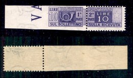 REPUBBLICA - PACCHI POSTALI - 1950 - Pacchi Postali - 10 Lire (73/IIIs) Bordo Foglio - Sezione Sinistra Non Dentellata - - Other & Unclassified