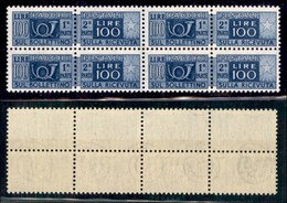 REPUBBLICA - PACCHI POSTALI - 1946 - 100 Lire (77/IV - Pacchi Postali) In Quartina - Gomma Integra (400+) - Other & Unclassified