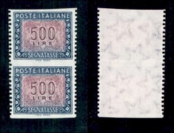 REPUBBLICA - SEGNATASSE - 1992 - 500 Lire (123d) - Coppia Verticale Non Dentellata In Orizzontale - Gomma Integra (800) - Other & Unclassified