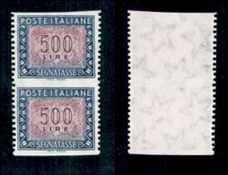 REPUBBLICA - SEGNATASSE - 1992 - 500 Lire (123d) - Coppia Verticale Non Dentellata In Orizzontale - Gomma Integra (800) - Autres & Non Classés