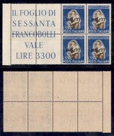 TRIESTE  - TRIESTE AMG FTT - 1950 - 55 Lire Tabacco (86) - Quartina Angolare Bordo Foglio Con Scritte Marginali - Gomma  - Altri & Non Classificati