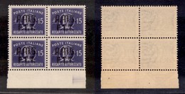 TRIESTE  - TRIESTE AMG FTT - 1949 - Recapito Autorizzato - 15 Lire Violetto (3) In Quartina - Gomma Integra (525) - Sonstige & Ohne Zuordnung