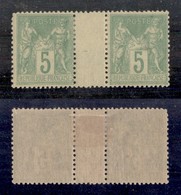 EUROPA - FRANCIA - 1876/1881 – Coppia Del 5 Cent (Unif. 64) I Tipo Con Interspazio Di Foglio Nuovo Con Gomma - Andere & Zonder Classificatie