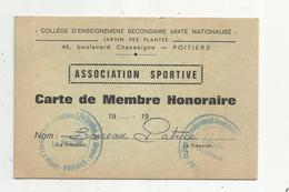 Carte De Membre Honoraire , Association Sportive ,collége D'enseignement Secondaire Mixte Nationalisé , Poitiers - Ohne Zuordnung