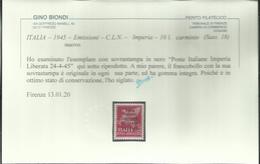 ITALY ITALIA 1945 CLN IMPERIA LIBERATA POSTA AEREA AIR MAIL MONUMENTI DISTRUTTI LIRE 10 MNH CERTIFICATO - National Liberation Committee (CLN)
