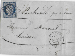 1851 - PUY DE DOME - LETTRE De AIGUEPERSE Avec T15 + GRILLE Sur CERES => COMBRONDE - IND 14 - 1849-1850 Cérès