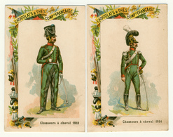 2 CHROMOS..CHOCOLAT COMPAGNIE FRANÇAISE...LITH.H. LAAS..UNIFORMES MILITAIRES....CHASSEURS A CHEVAL..1814/1818 - Altri