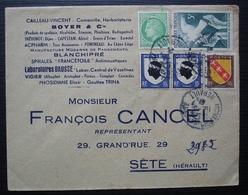 Montpellier Gare (Hérault) 1947 Lettre Pour Sète Avec Publicités Médicales (médicaments Et Laboratoires) - 1921-1960: Modern Period