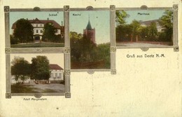 DEETZ DZIEDZICE, Adolf Morgenstern, Kirche, Pfarrhaus (1910s) Polen AK - Neumark