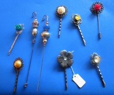 Vintage Accessoire Lot 9 épingle Aiguille à Chapeau & Cheveux Dame Tige Métal Hat Pin-décor Art Nouveau-Collection Rétro - Kapje, Hoeden, Mutsen