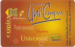 CARD CARTE USAGE DIVERS UNI'CAMPUS SEDECO FABRICANT FAUSSE PUCE RECHARGE TÉLÉPHONE BANDE MAGNÉTIQUE - Autres & Non Classés