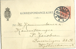 Denmark 1909 Korrespondance Card With Imprinted Stamp 10 øre Red, Cancelled Veile 29.10.09  Nice - Storia Postale