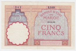 Morocco 5 Francs 14-11- 1941 VF++ Crisp Banknote Pick 23Ab 23A B - Morocco