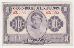 LUXEMBOURG 10 FRANCS 1944 VF+ Pick 44 - Luxemburgo