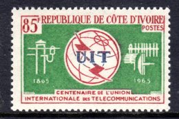 IVORY COAST - 1965 ITU INTERNATIONAL TELECOMMUNICATIONS UNION ANNIVERSARY 85F STAMP FINE MNH ** SG 258 - Ivoorkust (1960-...)
