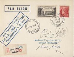 Recommandé Paris XVIII Annexe YT 676 778 CAD Paris Aviation Sce étranger 19 4 1948 Cachet 1er Service Paris Milan Direct - 1960-.... Storia Postale