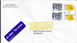 Canada AIR MAIL PAR AVION Label TORONTO Ontario 2019 Cover Brief BRØNDBY STRAND Denmark 2x Flag 2x Flower Stamps - Cartas & Documentos