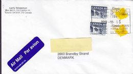 Canada AIR MAIL PAR AVION Label TORONTO Ontario 2019 Cover Brief BRØNDBY STRAND Denmark 2x Flag 2x Flower Stamps - Storia Postale
