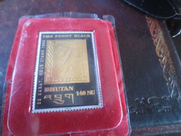 Timbre Bhoutan Bhutan 1996 Le Penny Black Imprimé En Relief Or 22 Carat Dans Sa Boite De Protection - Bhutan