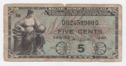 5  CENTS MILITARY PAYMENT CERTIFICATE 1951-1954 - 1951-1954 - Serie 481