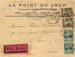 ALGERIE - 16-11-25 - Lettre PAR AVION D'Oran Pour Paris - Affr. Semeuses Surchargées - Storia Postale