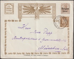 Belgique 1916/1926. Entier Postal, Enveloppe Timbrée Sur Commande Occupation. Imprimée à Stuttgart, Stuttgart à Munich - Deutsche Besatzung